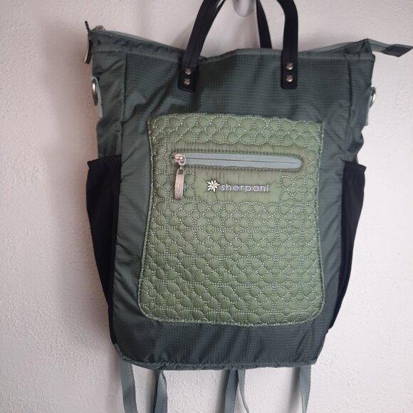 Sherpani 3 Way Soleil Travel Tote Backpack 15"x10" MISSING SHOULDER STRAP, Green - Picture 1 of 8